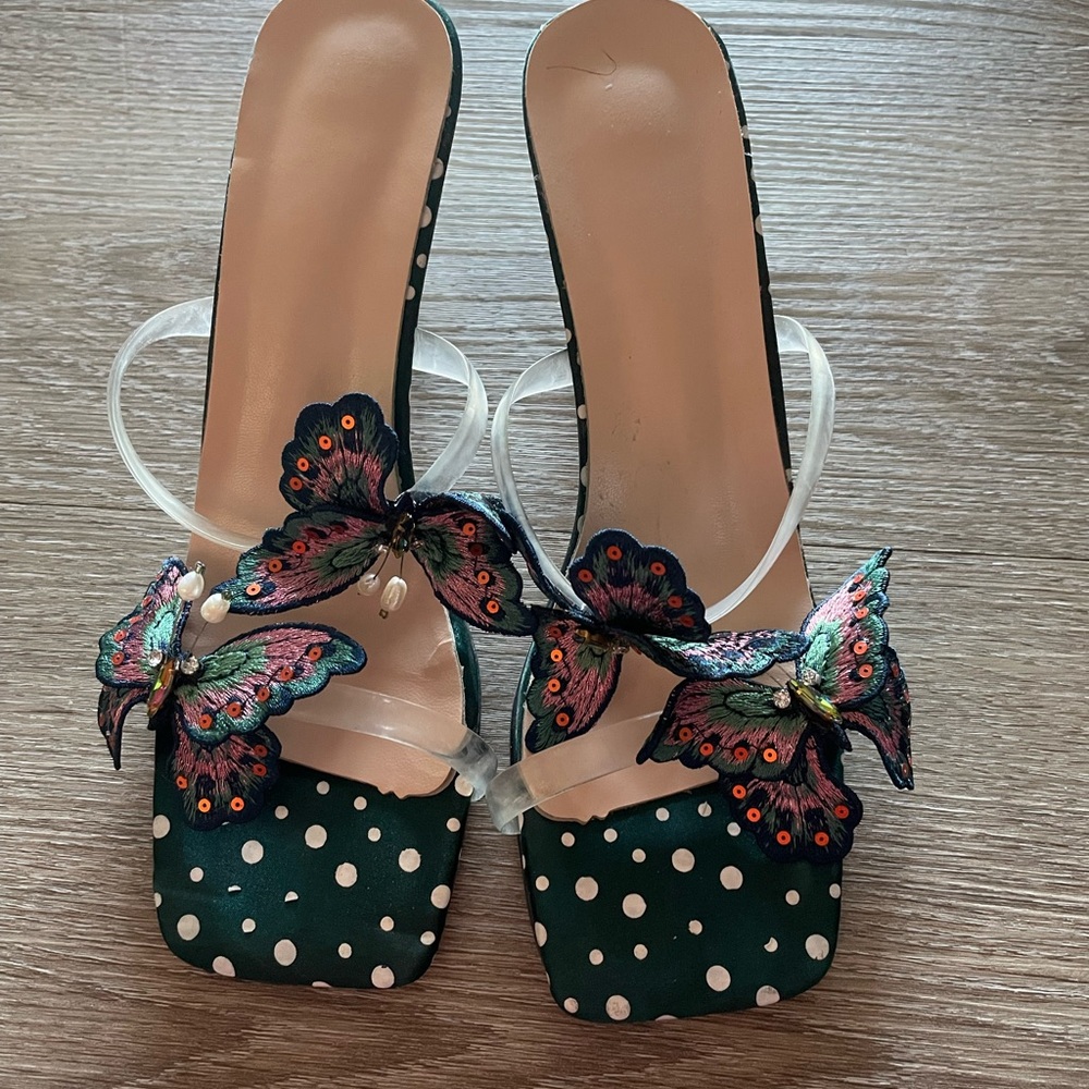 Handmade Butterfly Embellished Polka Dot Heels